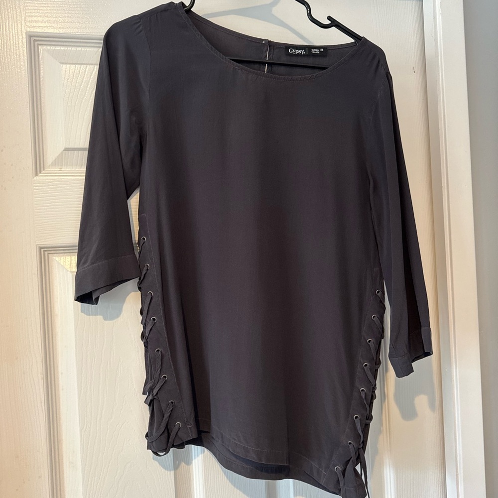 Gray Women's Top with Lace-Up Sides